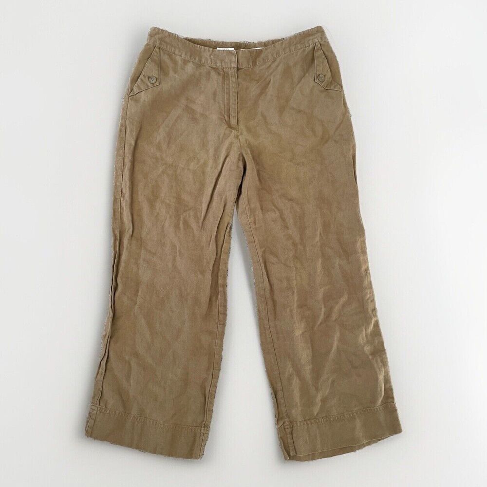 J. Jill 100% Linen Cropped Wide Leg Pants SIZE 8 Brown Chambray Crop‎ Pockets